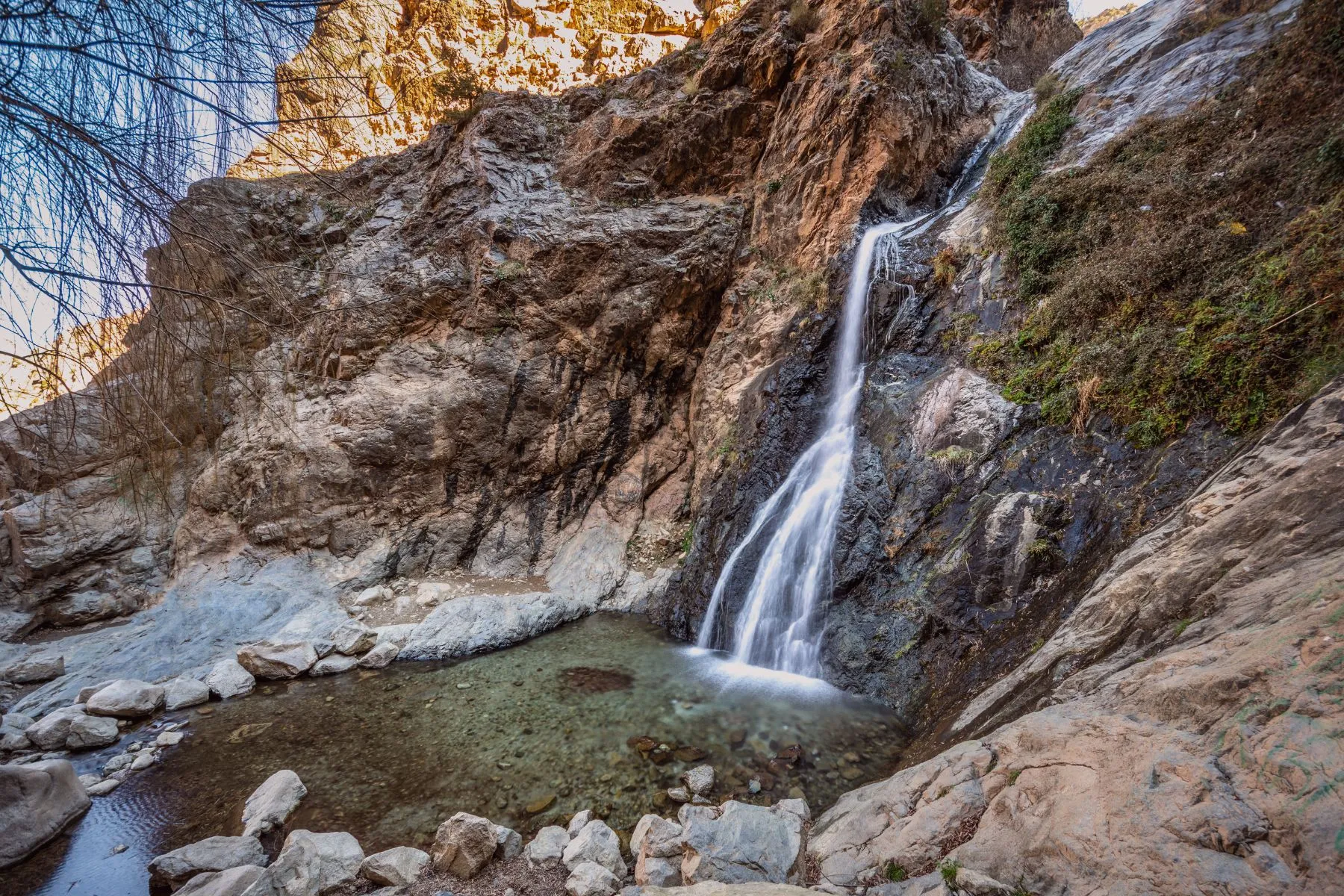 Close up view of Setti Fatma waterfall and rock pool in Ourika Valley Morocco